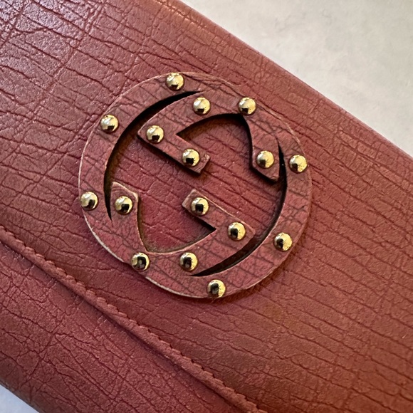 Authentic Gucci Pink/ Mauve Double Interlocking G Studs  Long Wallet - Picture 6 of 13